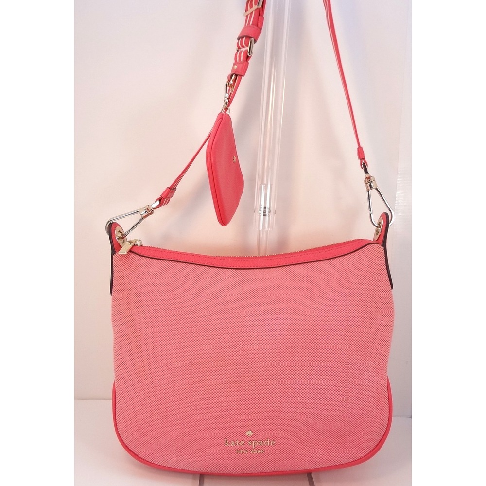 Kate Spade Crossbody Bag Womens Medium Pink Excellent Hobo Web Strap Coin Pouch